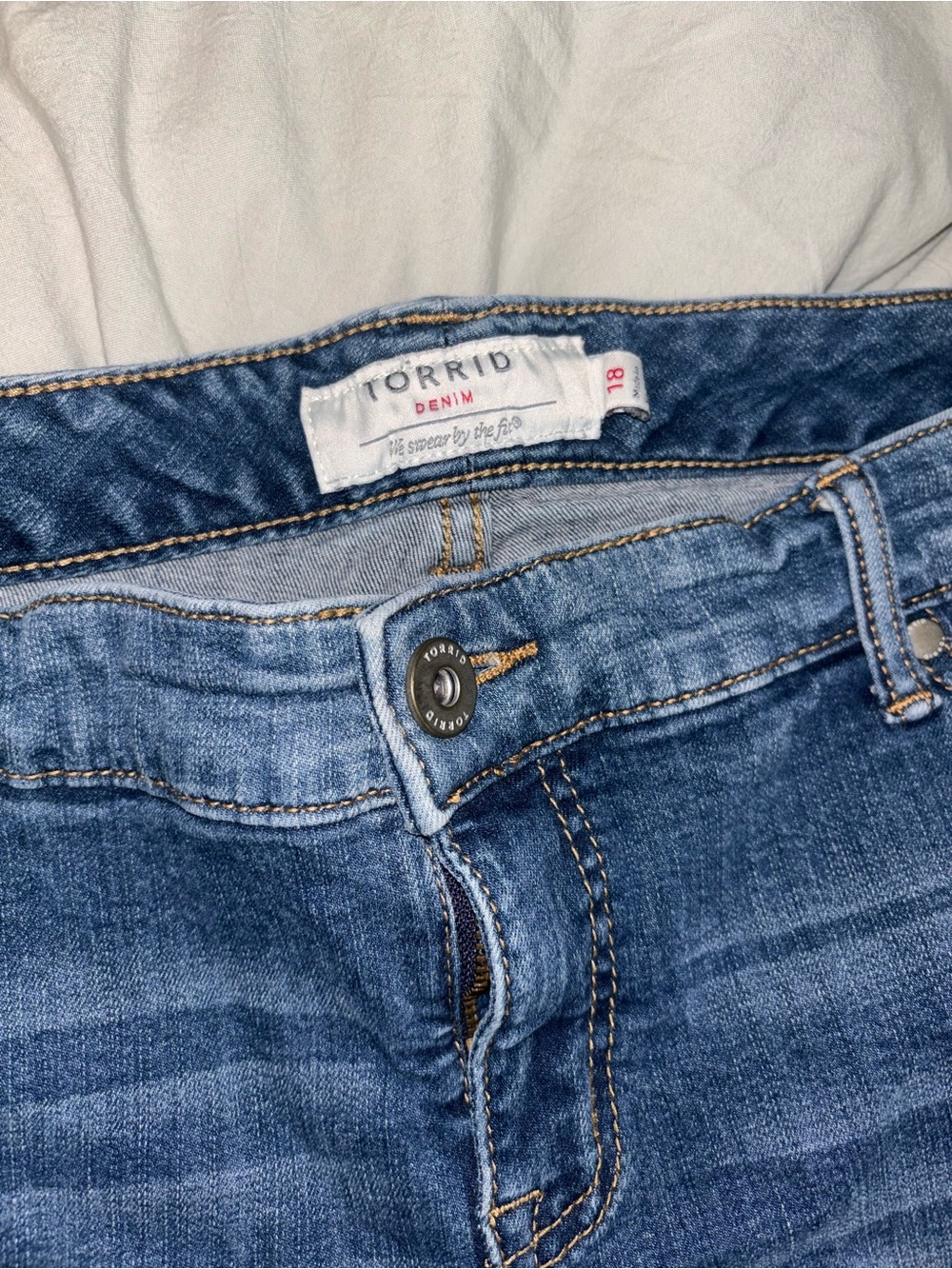 torrid Blue Distressed Denim Shorts with White Lace Trim - Picture 2 of 2